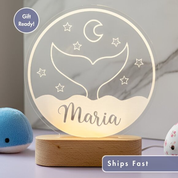 Whale Custom Name Light | Minimalist Personalized LED Bedroom Decor for Kids - Picture 1 of 8